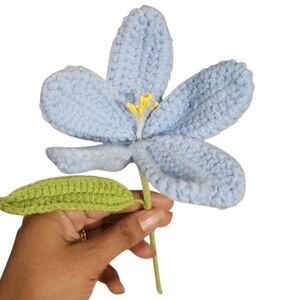 Handmade Crochet Baby Blue Flower Easter Decor Eco Artistic Acrylic Stem Blue